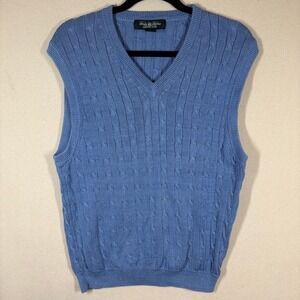 Vtg Brooks Brothers Cable Knit Sweater Vest Medium Blue Preppy Grandpacore FLAW